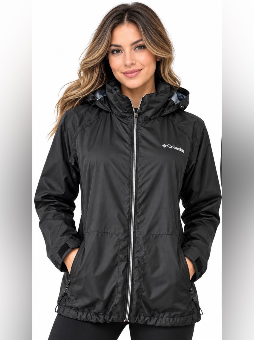 🖤 Columbia Women’s Black Hooded Rain Jacket Size L